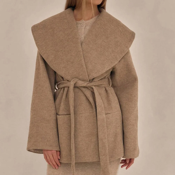 Jackets & Blazers - Khaki Elegant Women's Oversized Waterfall Collar Overcoat